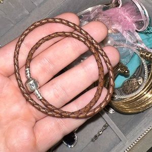 Pandora Brown Leather Wrap Bracelet Size 2